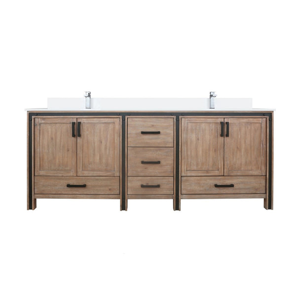 English Elm Rustic Barnwood Double Bath Vanity With White Quartz Top, Soft-Close Drawers & Faucet Set Included B2731P260670-GIGA