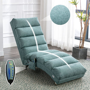 English Elm Linen Ergonomic Massage Chaise Lounge with Remote Control, 140° Recline, Heavy-Duty Frame, 5 Modes Teal W39539623
