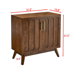 English Elm Mid Century Modern Fluted Sideboard Cabinet - Stylish Walnut Buffet With Adjustable Storage Shelves W1801P195608