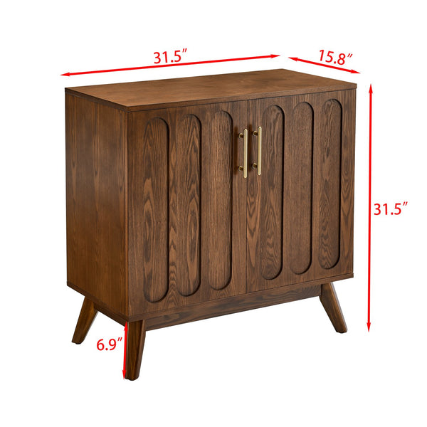 English Elm Mid Century Modern Fluted Sideboard Cabinet - Stylish Walnut Buffet With Adjustable Storage Shelves W1801P195608