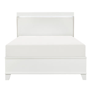 English Elm White LED Queen Bed with Opalescent Faux Leather Headboard High Gloss Modern Bedroom Centerpiece White 80.25 L x 7.75 W x 4.5 H B011S00907
