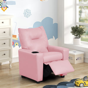 English Elm PVC Kids Recliner Chair with Cupholder and Easy-Clean Fabric, Comfortable Reclining Seat for Room Fun Pink B016P404580