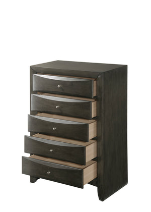 English Elm 1Pc Contemporary Nightstand with Beveled Drawers and Silver Knobs, Solid Wood Accent Table for Bedroom Storage and Style Gray 33.5 L x 19 W x 51.06 H B011P216685