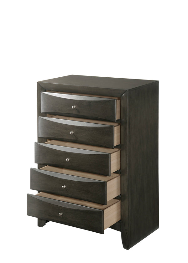 English Elm 1Pc Contemporary Nightstand with Beveled Drawers and Silver Knobs, Solid Wood Accent Table for Bedroom Storage and Style Gray 33.5 L x 19 W x 51.06 H B011P216685