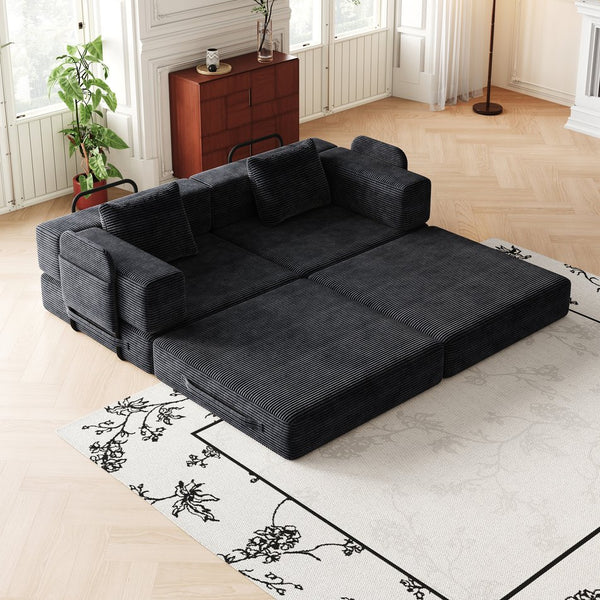 English Elm 72.4-inch Chenille Convertible Floor Sofa Bed with Storage Pockets and Modular Design W3505P355569