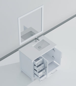 English Elm White Bath Vanity Set With Quartz Top, Stainless Steel Faucet & Framed Mirror For Modern Bathrooms B2731S01259-GIGA