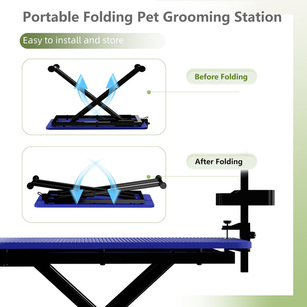 English Elm 47'' Foldable Dog Grooming Table X-lift Adjustable Height Station with Arm Noose Organizer W3587P358751