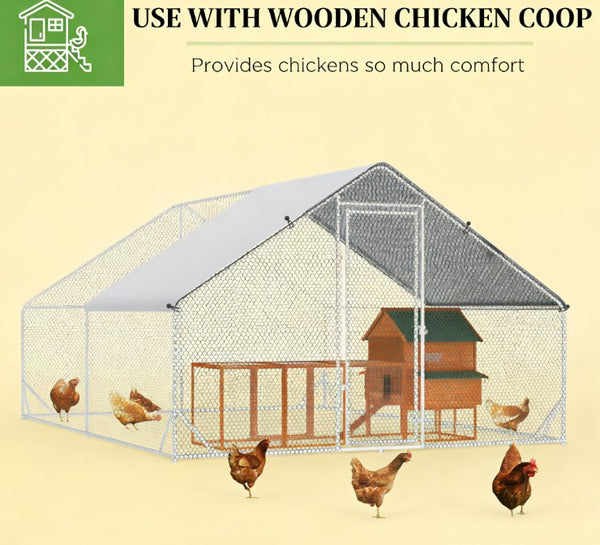 English Elm Outdoor Galvanized Steel Walk-in Chicken Run with Pe Cover for up to 12 Birds T3971P433883