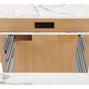 English Elm K&K Modern Extendable 59.5" Kitchen Island with Double-Sided Storage, Power Outlet & Casters Natural N707S000017Y