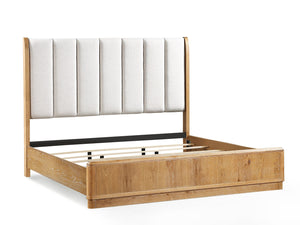 English Elm 1Pc Queen Bed - Elegant Off-White Upholstered Headboard & Rich Natural Wood Finish For Modern Homes B2741S00595