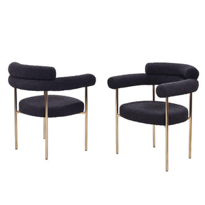 English Elm Set of 2 Boucle Fabric Kitchen Dining Chair with Armrest, Sleek Stainless Steel Frame, Cream Finish Black+Gold 53 L x 28 W x 12 H B011P353078