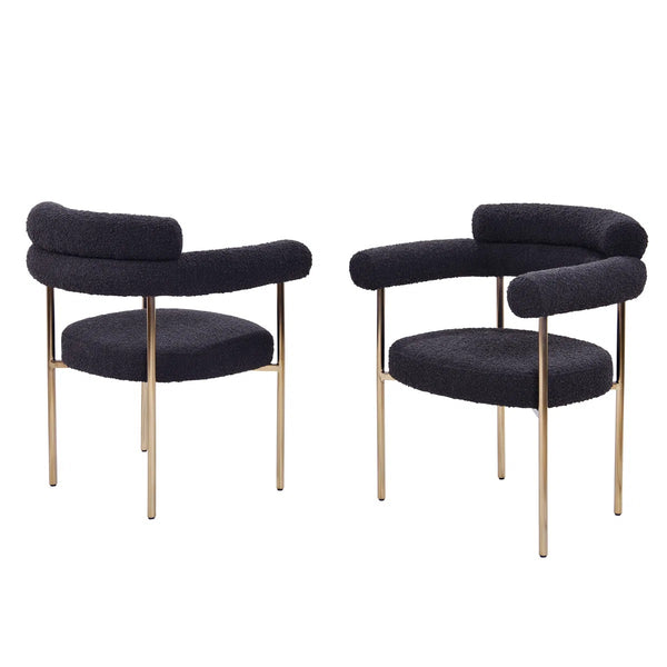 English Elm Set of 2 Boucle Fabric Kitchen Dining Chair with Armrest, Sleek Stainless Steel Frame, Cream Finish Black+Gold 53 L x 28 W x 12 H B011P353078