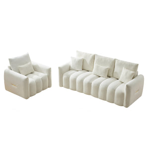 English Elm 80.7 Inch Plush Teddy Velvet 3 Seat Sofa Solid Wood Frame with Six Included Cushions Off White W2564S00068