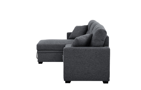 English Elm Pull-out Sofa Bed with Hidden Chaise Storage, Tufted Polyester Cushions, Compact Convertible Sleeper for Small Spaces Gray B355S00002