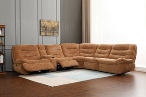 English Elm Emmy Orange Chenille Power Sectional Sofa with Console, USB Type-C/A, Wireless Charge, Zero Gravity Recline B2726S00396