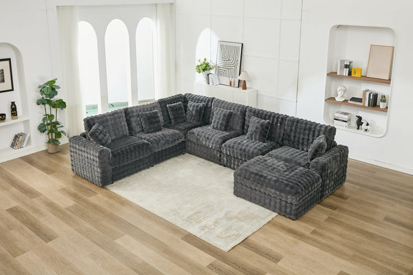 English Elm M5444 Modular Fabric Sofa Sectional In Dark Grey - Versatile 5-Seat Design With Ottoman & Wedge Seat W1805S00144