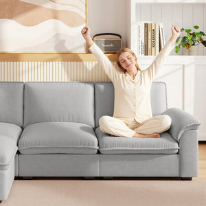 English Elm Cloud Sectional Sofa with Movable Chaise Soft Chenille Upholstery for Modern Living Rooms Gray W1359S00066