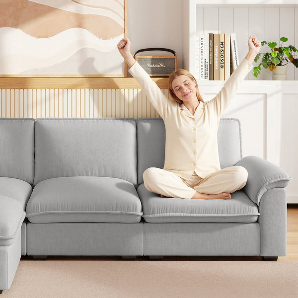 English Elm Cloud Sectional Sofa with Movable Chaise Soft Chenille Upholstery for Modern Living Rooms Gray W1359S00066