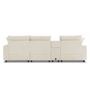 English Elm [video]112*64'' Corduroy L-shaped Sectional Cloud Sofa with Bluetooth Console Ottoman Living Room N723S1756A
