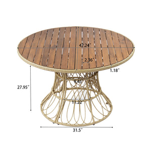 English Elm 5-piece Outdoor Dining Set Round Acacia Wood Table with Handwoven Wicker Armchairs Teak N770PS5345269T