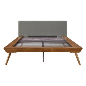 English Elm 1pc Queen Platform Bed Modern Upholstered Headboard in Dark Gray with Chestnut Wood Frame, Durable Design B011S01548