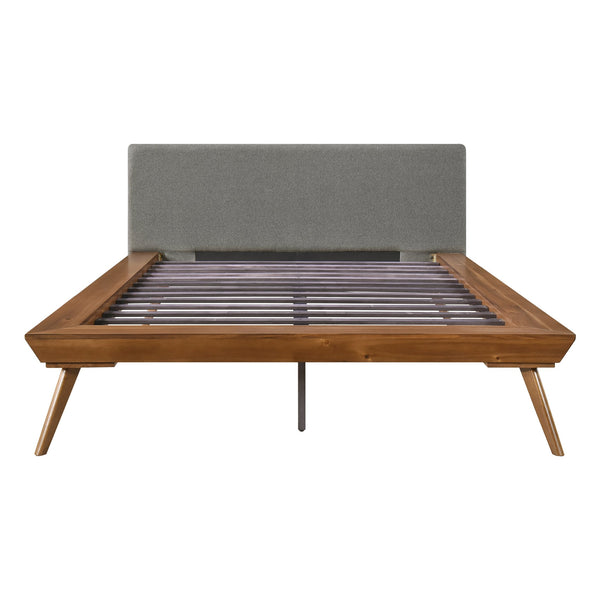 English Elm 1pc Queen Platform Bed Modern Upholstered Headboard in Dark Gray with Chestnut Wood Frame, Durable Design B011S01548