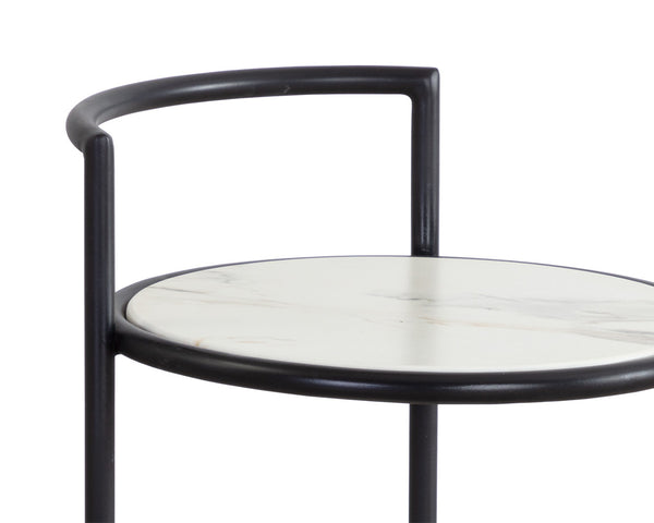 Sunpan Parga End Table - Curved Minimalist Design with Unique Concrete Finish for Elegant Living Spaces Black / Marble Look