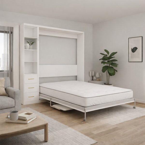 English Elm Diy Queen Murphy Bed with Integrated Workspace Desk for Studio and Home Office W5290S00005