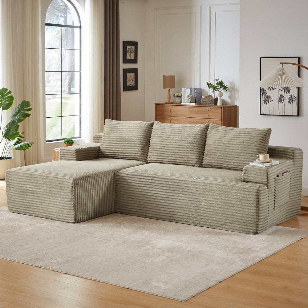 English Elm L-shaped Corduroy Cloud Sectional Deep Seat Modular Sofa for Living Room or Apartment W2339P424648