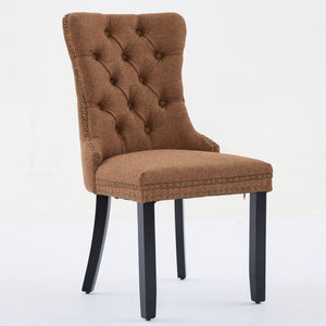 English Elm Nikki Tufted Flax Linen Dining Chair with Solid Wood Frame, High-Rebound Cushion, Nailhead Trim Coffee W1143P233649