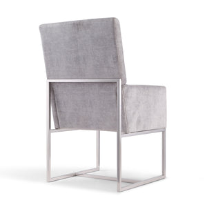 English Elm Element Metal Velvet Dining Chair with Chrome Stainless Steel Frame, High-Back Comfort, 300lb Capacity Grey B365P397832