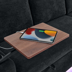 English Elm Modern Chenille Pull-Out Bed Sofa With Led Lights, Usb Ports, Cup Holders & Retractable Table, Black W1413S00098