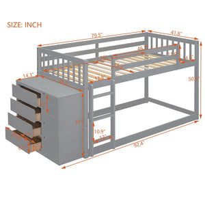 English Elm Twin Over Bunk Bed with Four Storage Drawers Open Shelving Kids Bedroom Gray LT000167AAE-1