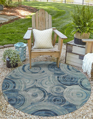 Unique Loom Outdoor Modern Rippling Machine Made Geometric Rug Light Blue, Navy Blue/Blue 8' 0" x 8' 0"