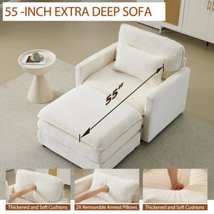 English Elm 54" Plush Cloud Sofa Modular Single with Ottoman, Beige Corduroy, High-Resilience Foam, Space-Saving Comfort W1829P324892