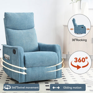 English Elm Heat Massage Rocker Recliner with Swivel Base and Vibrating Nodes for Living Room Blue W1803P251883
