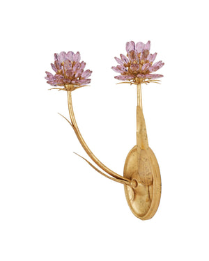 Currey & Company Marilee Double-light Wall Sconce - Elegant Dutch Gold Leaf With Pink Crystal Blossoms For Glow Pink Crystal ,Wrought Iron 5000-0278-currey-company