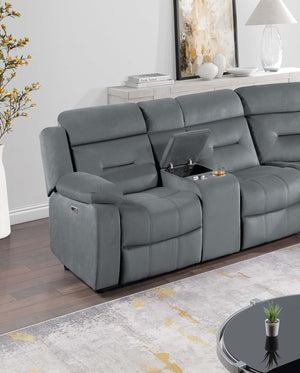 English Elm Contemporary Power Reclining Sectional Velvet Tufted Five Seat Living Room Set Dark Gray B011S02154