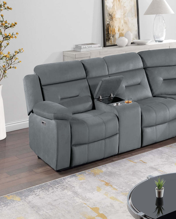 English Elm Contemporary Power Reclining Sectional Velvet Tufted Five Seat Living Room Set Dark Gray B011S02154