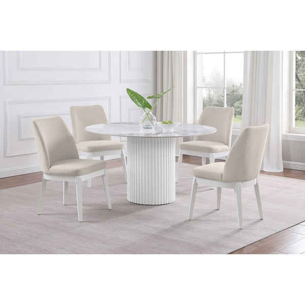 English Elm Quincy Round Sintered Stone Pedestal Dining Table Marble Look Seats Six B062S01390