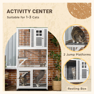 English Elm Pawhut Wooden Catio Outdoor Cat Enclosure with Wheels Weatherproof Asphalt Roof W2225P173768