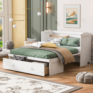 English Elm Full Size Wall Murphy Bed Cabinet with Storage Drawer and Built-in Usb Charging White N708P205903K