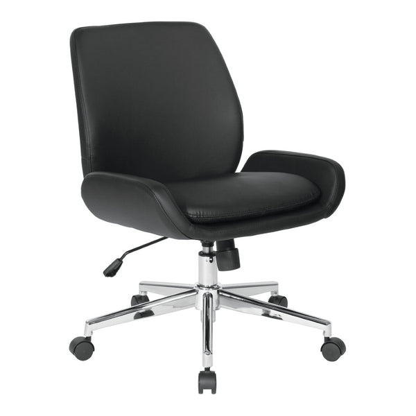 OSP Home Furnishings Faux Leather Swivel Office Chair with Lumbar Support and Polished Chrome Base Black FL61903C-U6