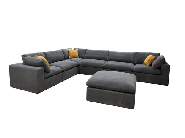 English Elm Coffee Bean Textured Modular Sectional Sofa Low Profile Contemporary Living Room Light Gray B2748S00070