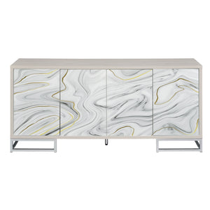 English Elm Panos White Marble Paint Console Cabinet with Chrome Finish, 4 Spacious Shelves, Modern Entryway Storage B2726P245877