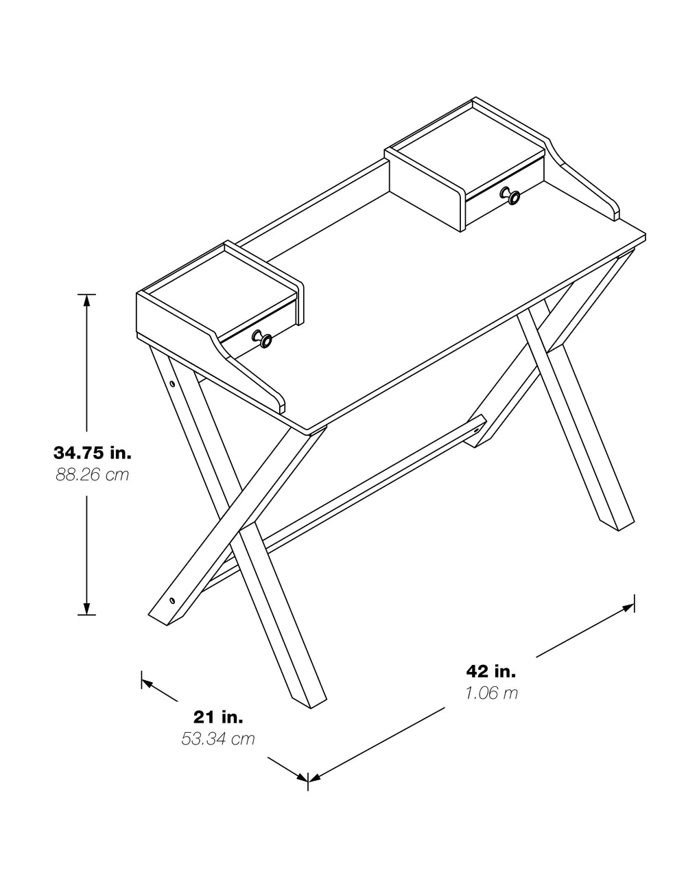 OSP Home Furnishings Barton Desk in White Wash finish  White Wash