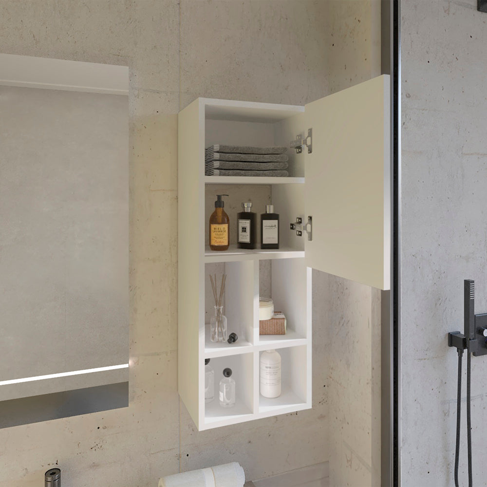 English Elm Malden Wall Cabinet White — 6 Open Compartments, Engineered Wood, Slim Wall-Mounted Storage for Bathroom decor and toiletries durable modern design B092P315577