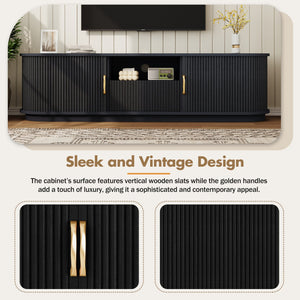 English Elm Vintage Farmhouse Media Console with Slatted Sliding Doors and Brass Hardware for Living Room Black N721P427206B