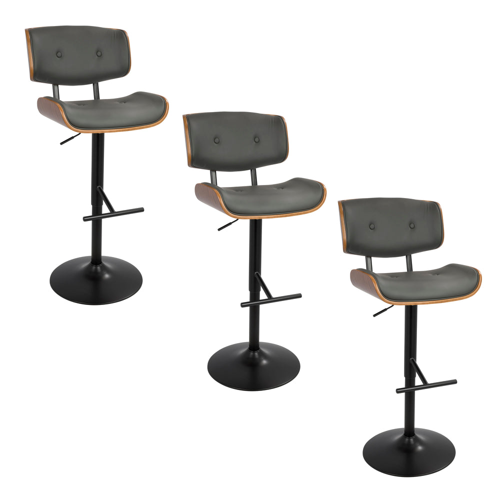 English Elm Mid-century Modern Swivel Barstools Tufted Faux Leather Bentwood Set of Two B202S00954
