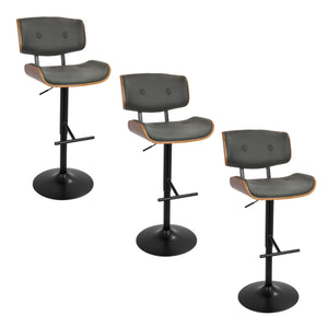 English Elm Mid-century Modern Swivel Barstools Tufted Faux Leather Bentwood Set of Two B202S00954